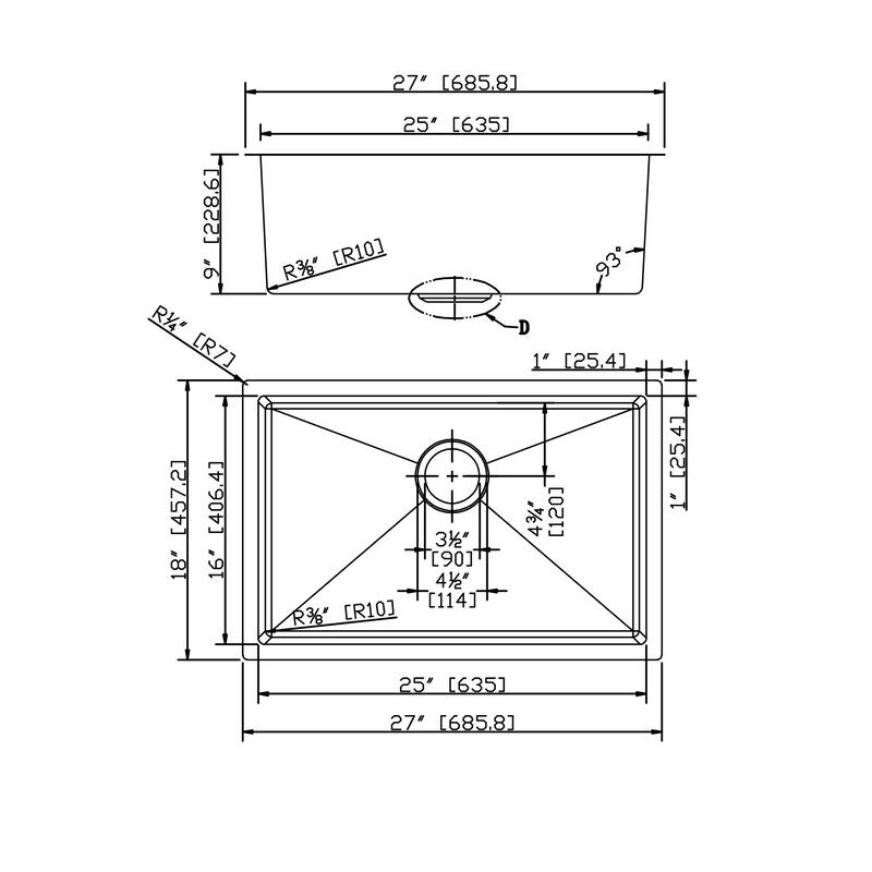 27" L X 18" W Undermount Kitchen Sink With Sink Grid Bed Bath